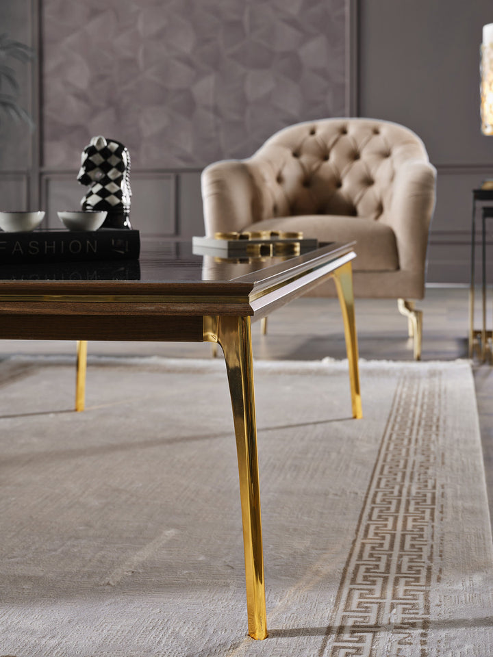 Luxurious Montego table in Walnut with gold accents