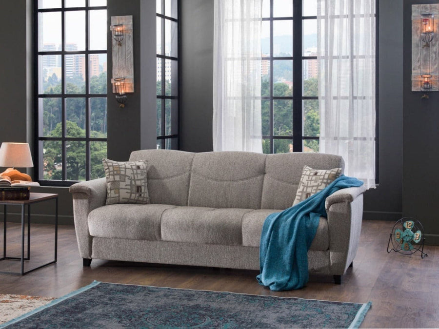 Luxurious Aspen Collection three-seat sofa with leatherette finish.