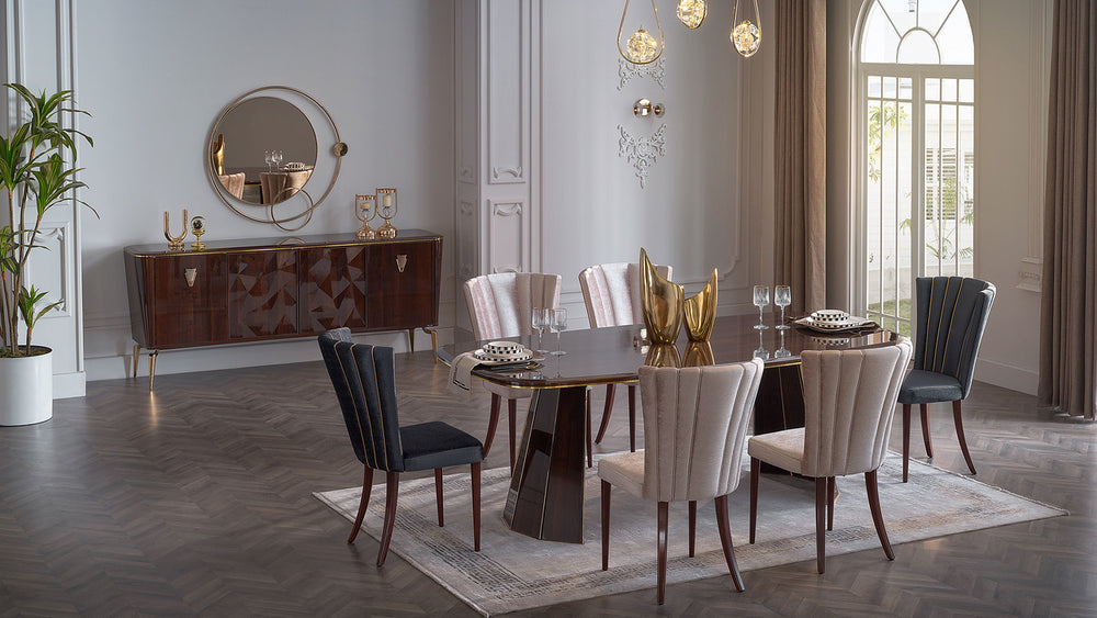 Elegant Oval Shape: Offers a spacious dining surface, accommodating up to 8 chairs