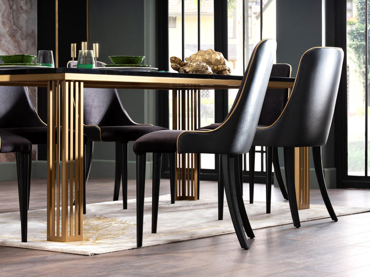 Opulent Carlino Dining Table: Gold Trim Accents