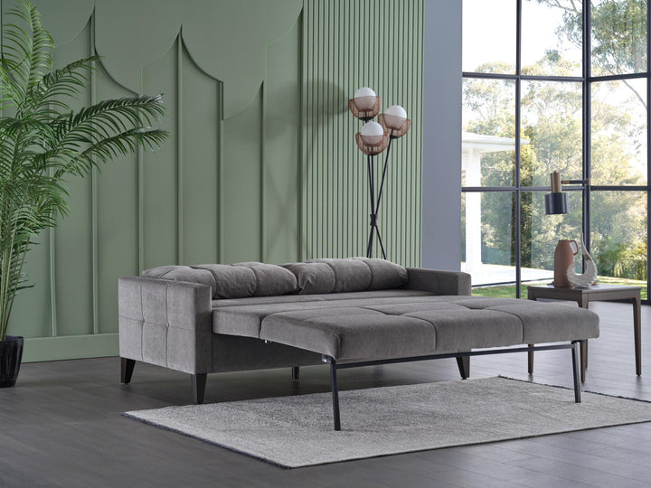 Elegant Button-Tufted Sleeper Sofa, Cream-Gray Finish