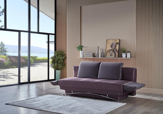 Fantasy Queen Sleeper in Nevada Plum Plain – stylish plum upholstery, storage base and high-density foam cushions