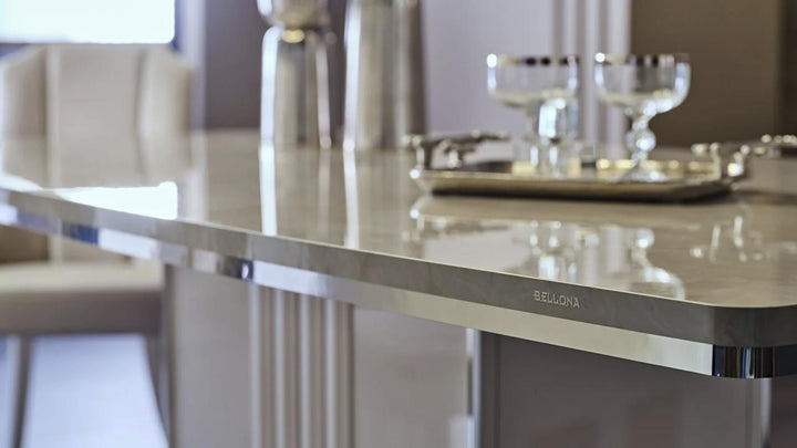 Sleek marble-finish Gravita dining set