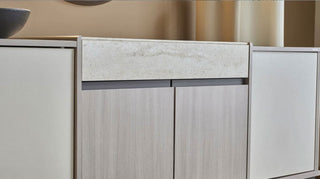 Close-up of cabinet with marble countertop