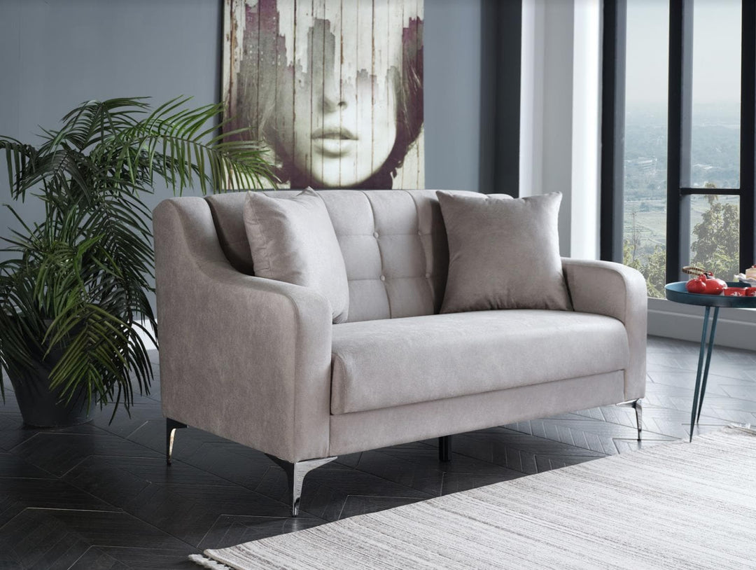 Livia Loveseat with Button-Tufting and Chrome Legs