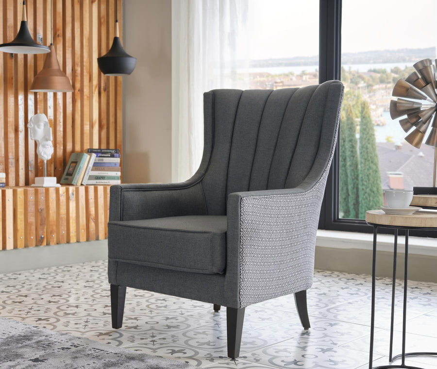 Palmer Accent Armchair: Classic design with Corvet Anthracite finish and comfortable foam cushioning.
