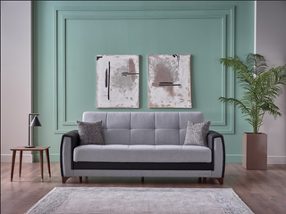 Sofá cama Dublin de 93" de ancho con almacenaje – Tapizado bicolor en piel negra y beige