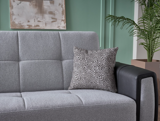 Sofá cama Dublin de 93" de ancho con almacenaje – Tapizado bicolor en piel negra y beige