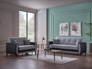 Sofá cama Dublin de 93" de ancho con almacenaje – Tapizado bicolor en piel negra y beige