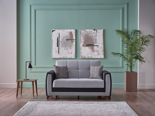 Sofá cama Dublin de 93" de ancho con almacenaje – Tapizado bicolor en piel negra y beige