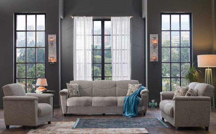 Stylish Aspen loveseat with accent-stitched rolled arms for comfort.