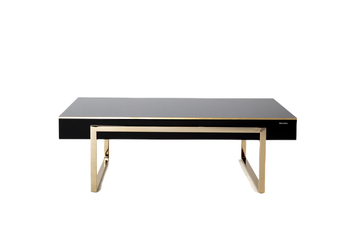 Sophisticated Carlino coffee table with golden metal legs.