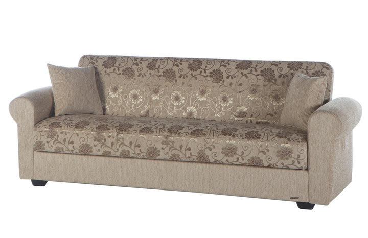 Chic and Versatile Elita Loveseat in Beige with Fold-Down Bed