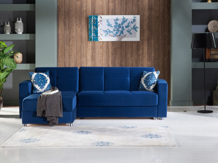 Elegant Living Room Set in Navy Velvet with Chaise Lounge Sectional