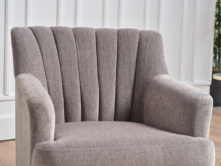 Elegant Design: Features scalloped pleating and slightly rolled arms for a modern twist on the classic club chair