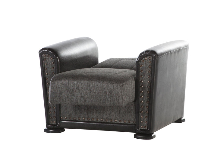 Durable Alfa armchair with solid wood frame and soft foam.