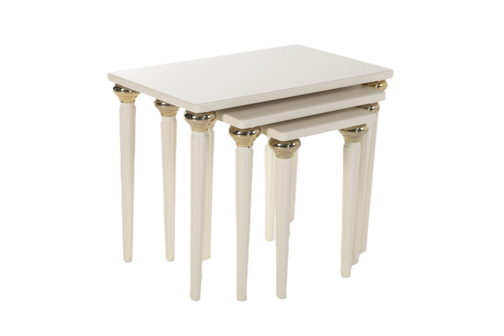 Luxurious white nesting table with gold accents