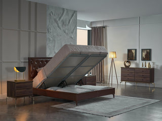Walnut-toned Montego bed frame with built-in underbed storage functionality.
