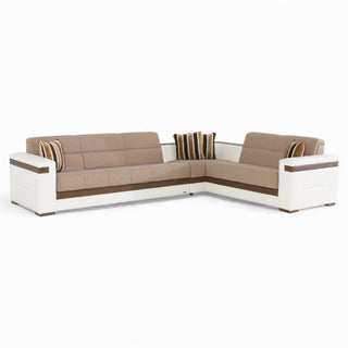 Sofá cama seccional MOON de 3 piezas en dos tonos – 124” de ancho, reversible en forma de L, beige y blanco, comodidad y versatilidad modernas