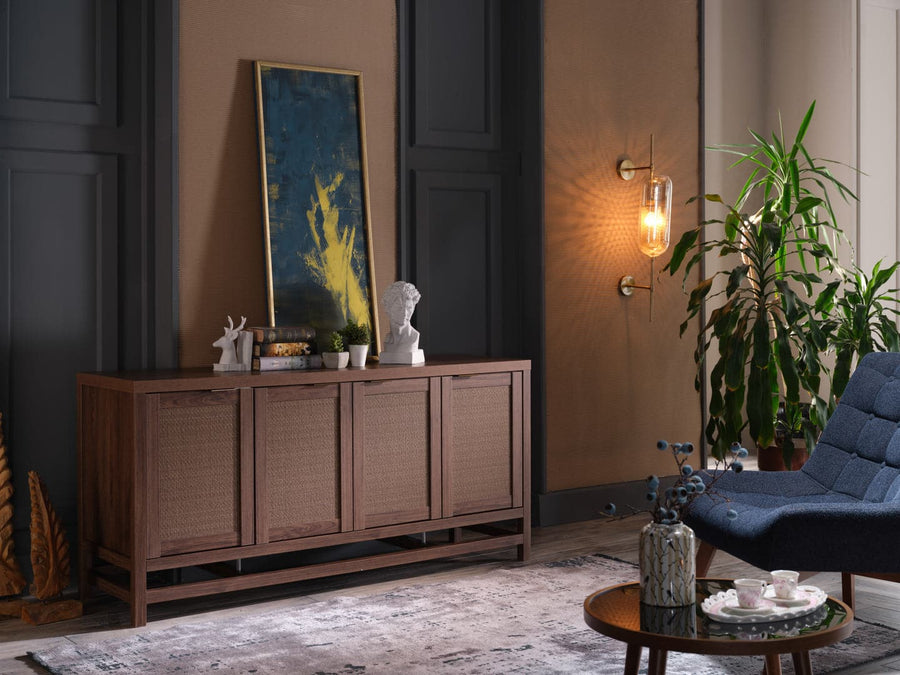 Arden Media Console: Mid-century modern design with earthy, boho flair and ample storage.