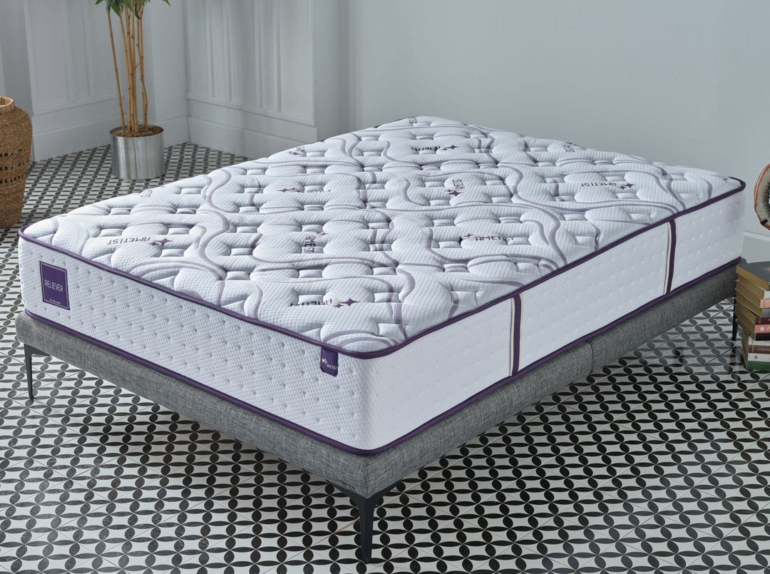 Reliever Mattress: Harnesses amethyst stone's properties to reduce static electricity for a restful sleep.