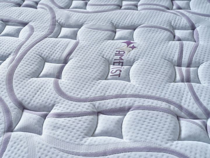 Historic Elegance Meets Modern Sleep: Integrates the energy of amethyst, known for protection against negative elements, into mattress ticking