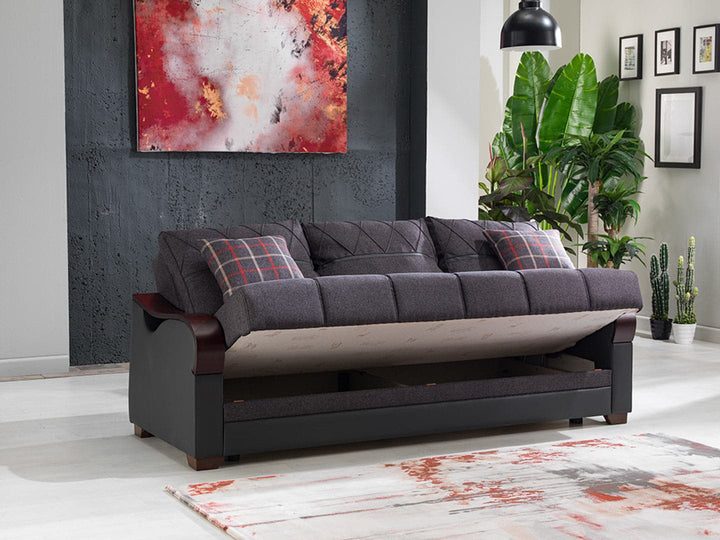 Elegant Bennett Sofa with Polished Wood Armrests