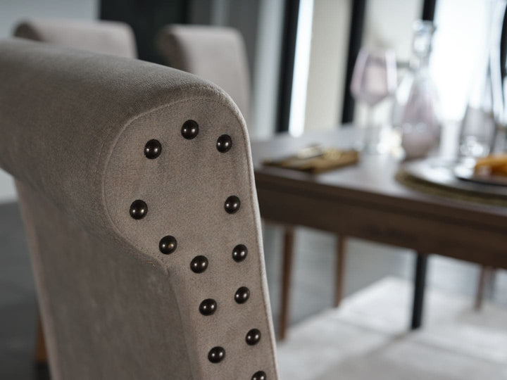 Stylish Margo Chair: Elevates dining spaces with nailhead embellishments and modern flair