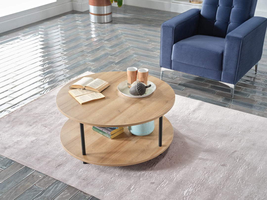 Elton Coffee Table with Chic Circular Two-Tiered Design in Brown
