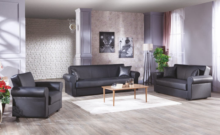 Floris Collection Three-Seat Sofa in Sleek Black Leatherette