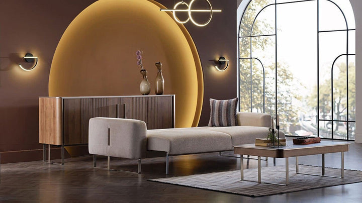 Contemporary Mirante Sofa: Rounded edges and chrome base, defining modern luxury