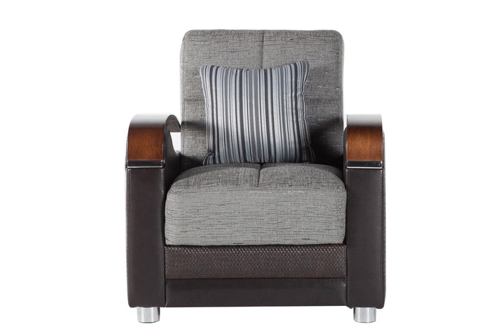 Stylishly Modern Luna Collection: Combines polished wood, leatherette, and chenille