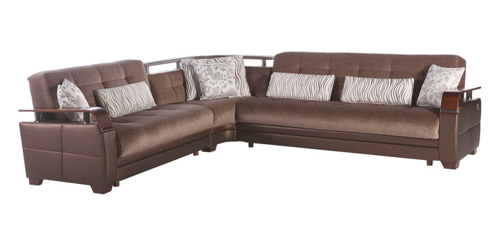 Elegant Natural Sectional with Soft Velvet and Leatherette Finish
