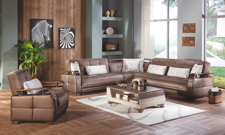 Multipurpose Natural Sectional with Sleeper and Storage Options
